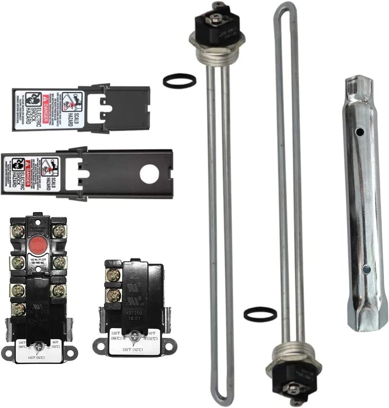 DROMIX EWH-04 Electric Water Heater Tune-Up Kit with Element Wrench, Upper & Lower Heater Thermostat and Protective cover, 2x Heater Elements - 4500W/240V, 1 x Element Wrench, Water Heater Replacement Parts - Image 1